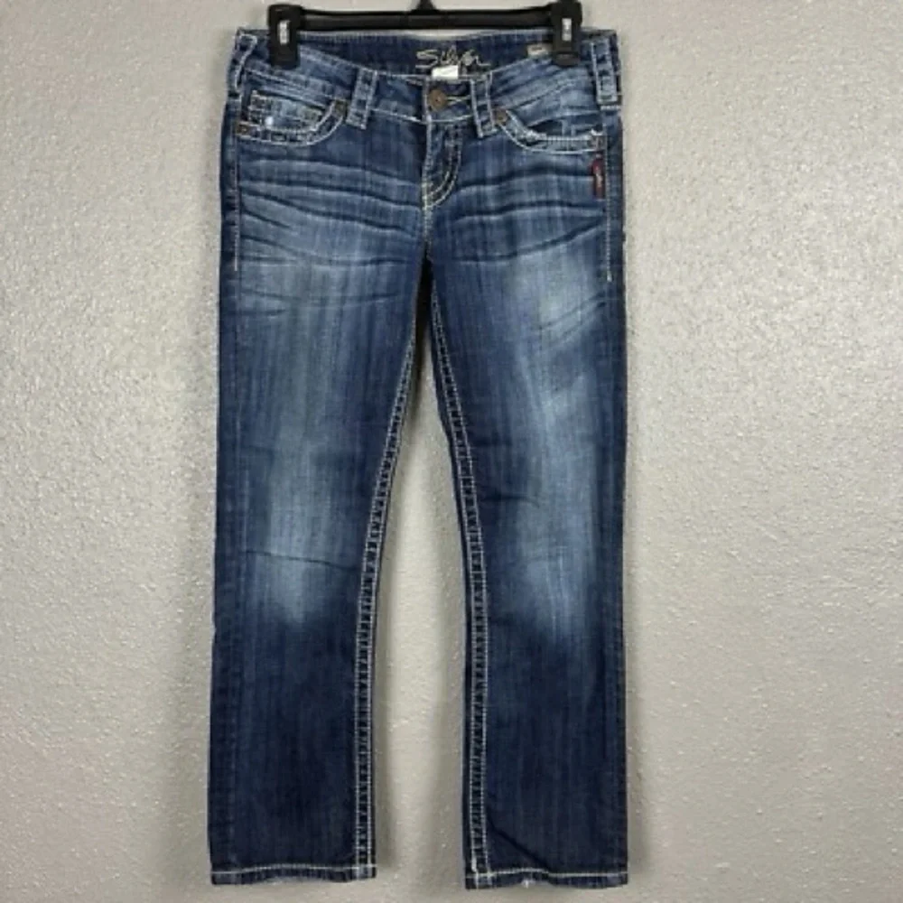 Silver Jeans Dark Blue Straight Leg Denim Santorini Capri Sz 26 Wash Y2K Vintage